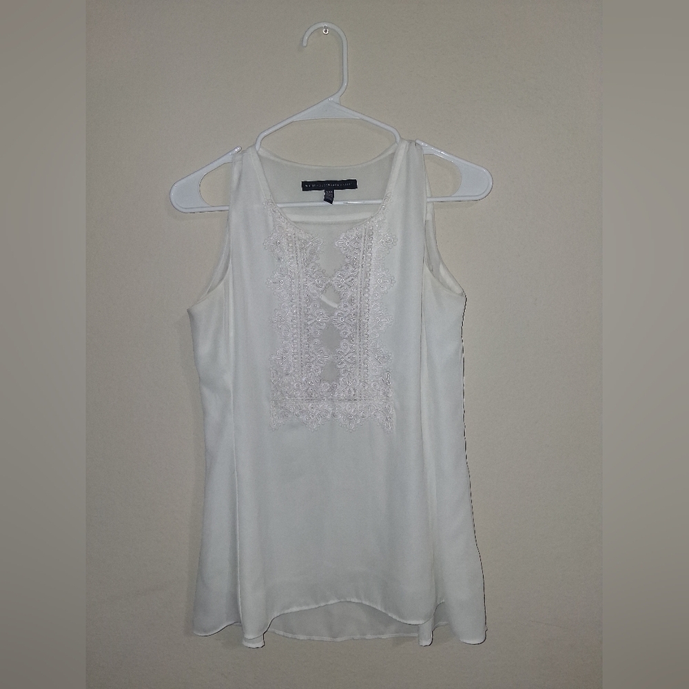 White House Black Market Ivory Lace Detail Blouse